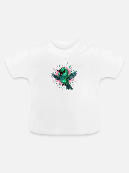Farbenfroher Kolibri mit Farbsplash - Baby Bio-T-Shirt mit Rundhals - Weiß