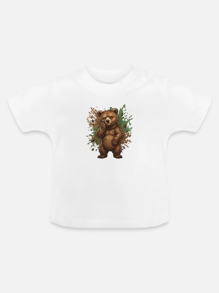 Waldbär im Schlamm - Baby Bio-T-Shirt mit Rundhals - Weiß