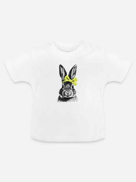 Häschen mit Schleife - Baby Bio-T-Shirt mit Rundhals - Weiß