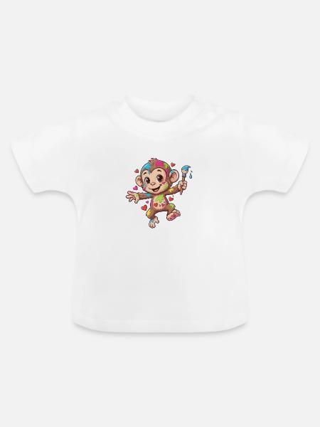 Farbenfroher Malaffe - Baby Bio-T-Shirt mit Rundhals - Weiß