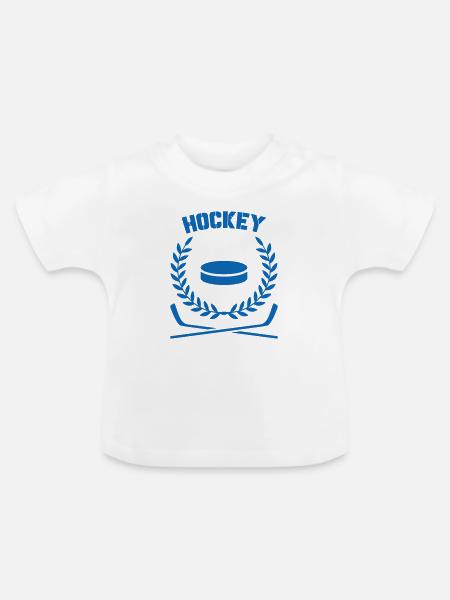 Blaues Eishockeyemblem mit Lorbeer - Baby Bio-T-Shirt mit Rundhals - Weiß