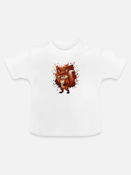 Frecher Fuchs im Neon Splatter - Baby Bio-T-Shirt mit Rundhals - Weiß
