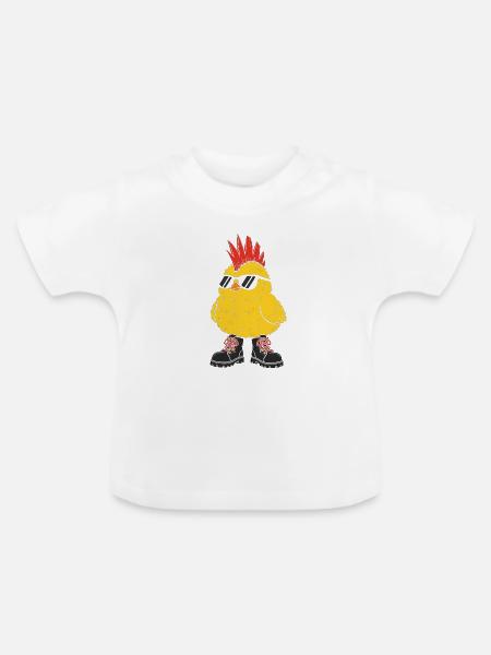 Punkküken mit Sonnenbrille - Baby Bio-T-Shirt mit Rundhals - Weiß