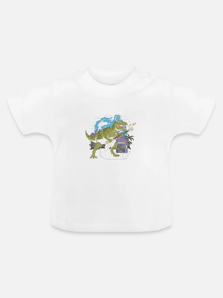 T-Rex Rockgitarre im Tropenland - Baby Bio-T-Shirt mit Rundhals - Weiß