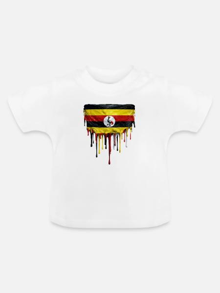 Uganda Flagge Tropfen Kunst - Baby Bio-T-Shirt mit Rundhals - Weiß