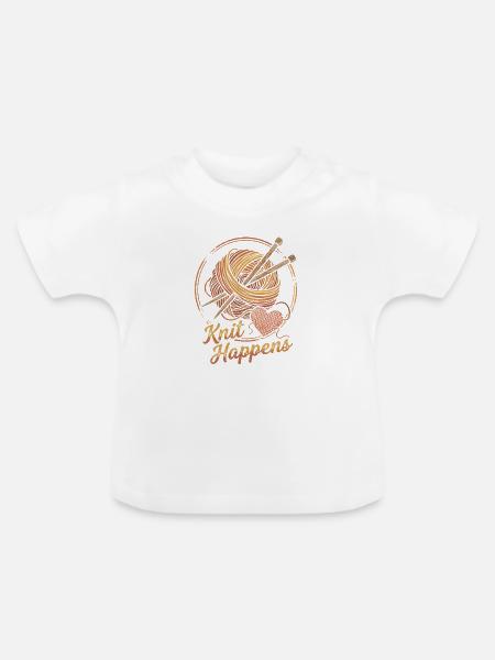 Knit Happens Herzstrick Design - Baby Bio-T-Shirt mit Rundhals - Weiß