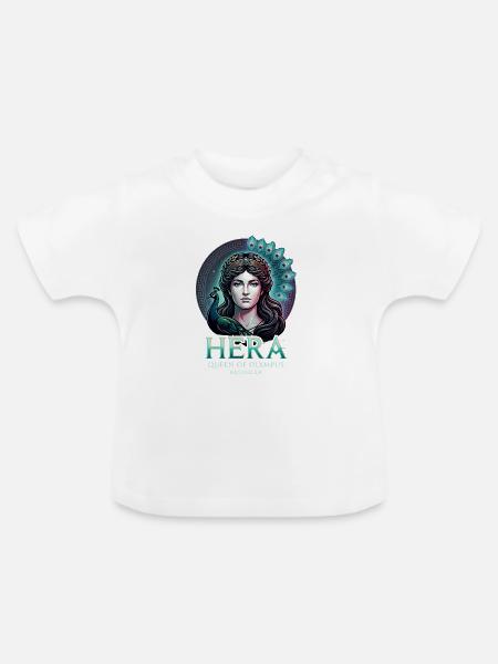 Hera bunter Pfau - Baby Bio-T-Shirt mit Rundhals - Weiß