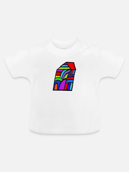 Farbiges Haus Mosaik - Baby Bio-T-Shirt mit Rundhals - Weiß