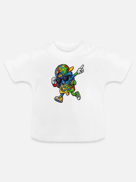 Regenbogenpuzzle-Maskottchen - Baby Bio-T-Shirt mit Rundhals - Weiß
