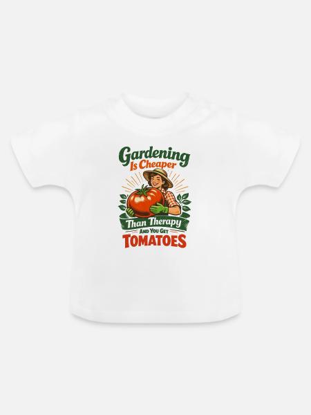 Gärtnerin mit Riesentomate | Lustiger Spruch - Baby Bio-T-Shirt mit Rundhals - Weiß