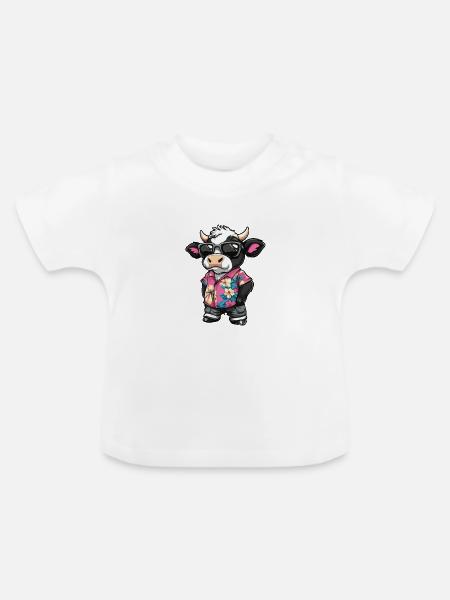 Kuh Comic Urlaub - Baby Bio-T-Shirt mit Rundhals - Weiß