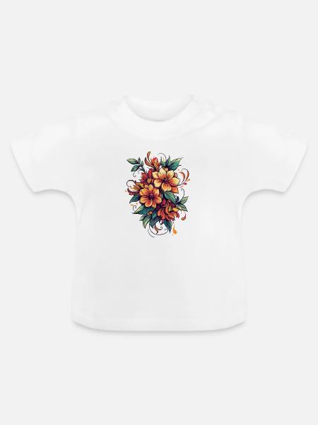 Feuerblüten Bouquet - Baby Bio-T-Shirt mit Rundhals - Weiß