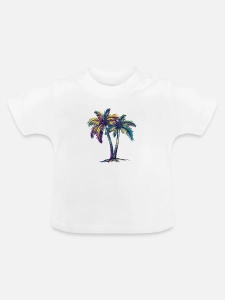 Regenbogenpalmen Tropentraum - Baby Bio-T-Shirt mit Rundhals - Weiß
