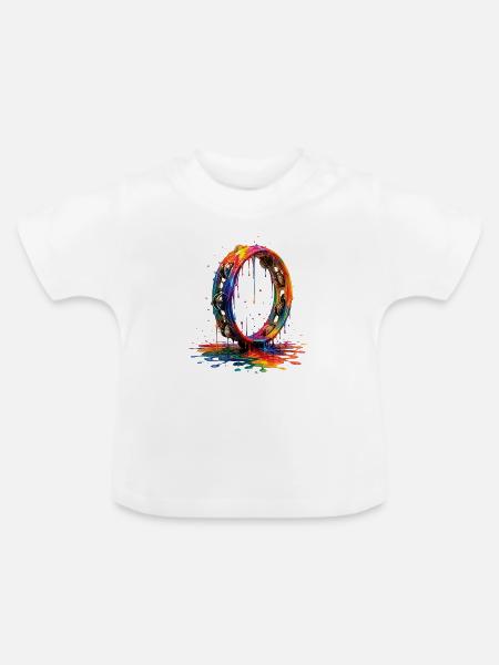 Tamburin mit tropfender Farbe - Baby Bio-T-Shirt mit Rundhals - Weiß