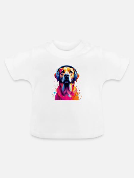 Labbi Labrador mit Kopfhörer - Baby Bio-T-Shirt mit Rundhals - Weiß