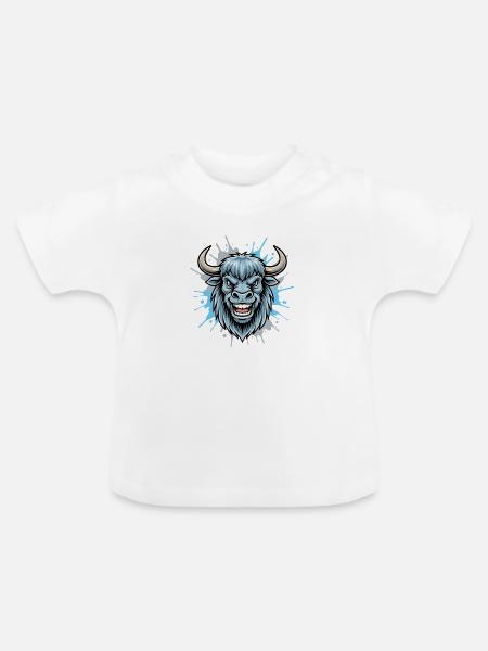 Blauer Bison Kopf Spritzer - Baby Bio-T-Shirt mit Rundhals - Weiß