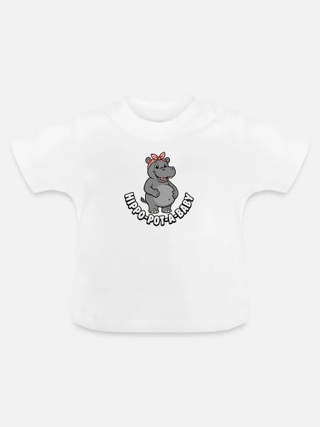 Schwangere Mutter Nilpferd-Topf-ein-Baby Nilpferd - Baby Bio-T-Shirt mit Rundhals - Weiß