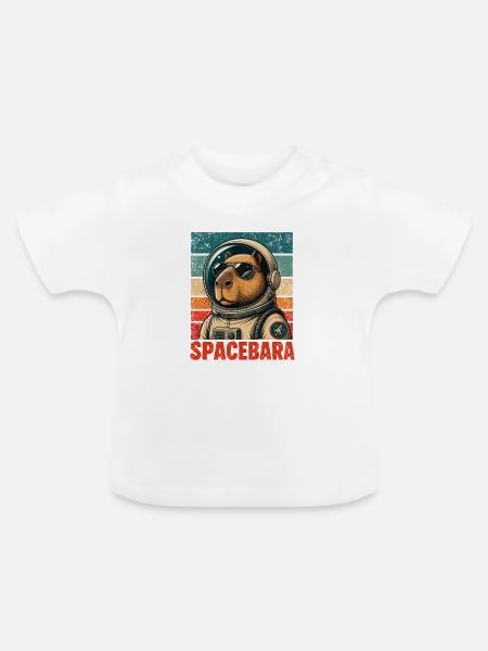 Spacebara Capybara Astronaut Weltraum Retro - Baby Bio-T-Shirt mit Rundhals - Weiß