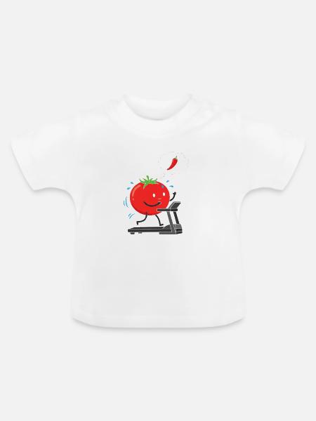 Tomate auf Laufband - Baby Bio-T-Shirt mit Rundhals - Weiß