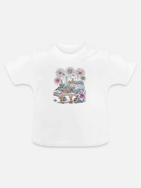 Glasgow Skyline Feuerwerk - Baby Bio-T-Shirt mit Rundhals - Weiß
