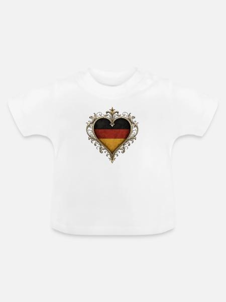 Herzflagge im Goldrahmen - Baby Bio-T-Shirt mit Rundhals - Weiß