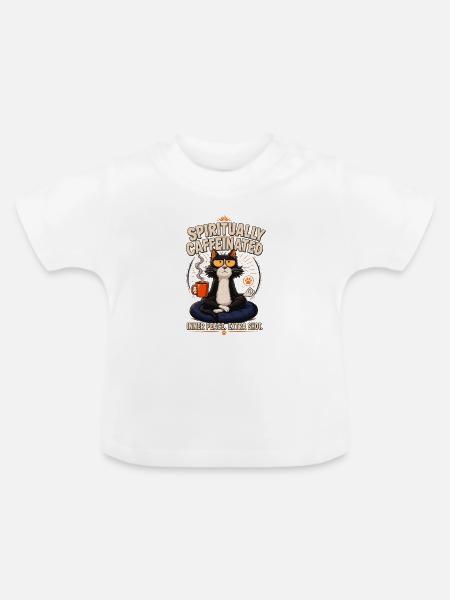 Spirited Cat Kaffeemeditation - Baby Bio-T-Shirt mit Rundhals - Weiß