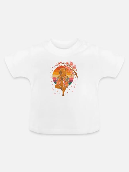 Meditierender Bär im Kirschblüten-Kimono - Baby Bio-T-Shirt mit Rundhals - Weiß