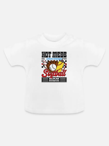 Gestresste Softball Mama - Baby Bio-T-Shirt mit Rundhals - Weiß