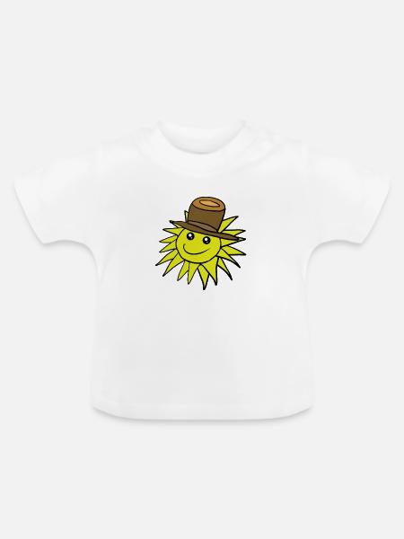 Niedliche fröhliche Sonne Sonnenhut - Baby Bio-T-Shirt mit Rundhals - Weiß