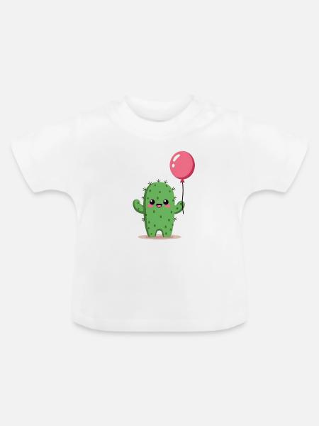 Kaktus mit Ballon - Baby Bio-T-Shirt mit Rundhals - Weiß