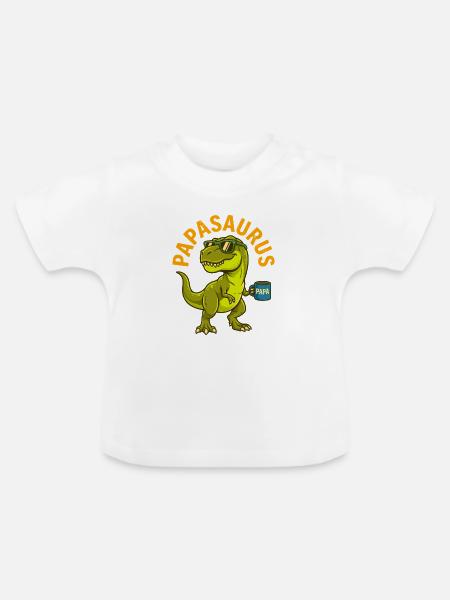 Papasaurus Dinosaurier T-Rex Cool Papa - Baby Bio-T-Shirt mit Rundhals - Weiß