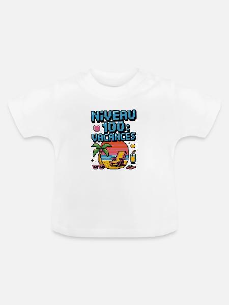 Level 100 Urlaubs-Pixelkunst - Baby Bio-T-Shirt mit Rundhals - Weiß