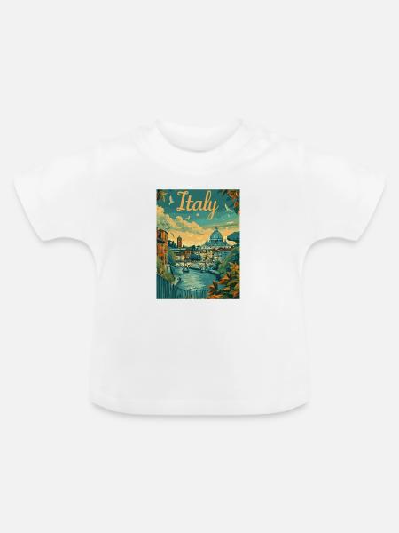 Italien Panorama am Tiber - Baby Bio-T-Shirt mit Rundhals - Weiß