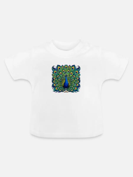 Pfauentanz in Blaugrün - Baby Bio-T-Shirt mit Rundhals - Weiß