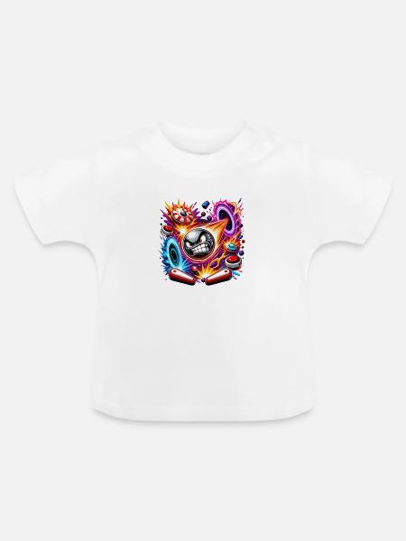 Pinball im Neon Kosmos - Baby Bio-T-Shirt mit Rundhals - Weiß
