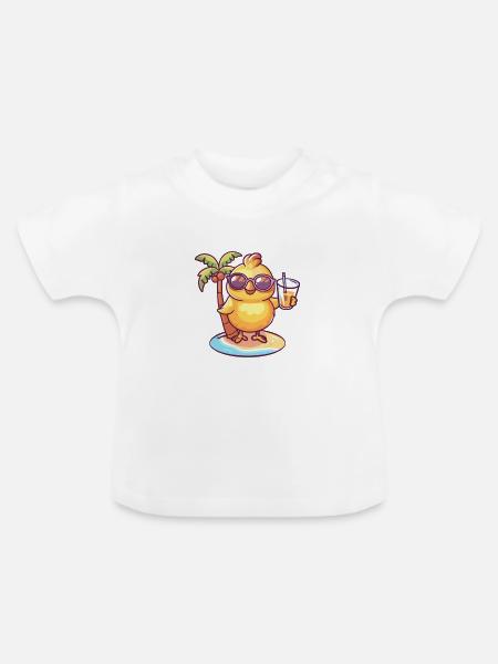 Huhn Sommer Palme - Baby Bio-T-Shirt mit Rundhals - Weiß