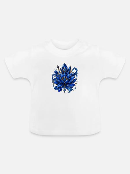 Azurblauer Lotus Edelsteinornament - Baby Bio-T-Shirt mit Rundhals - Weiß