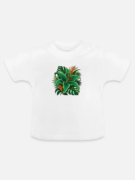 Tropische Blattpracht - Baby Bio-T-Shirt mit Rundhals - Weiß