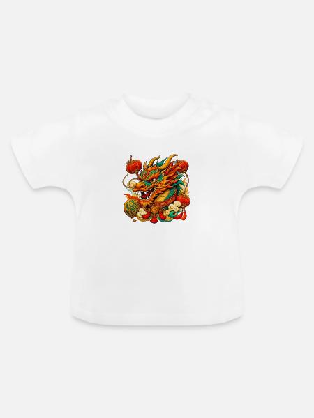Chinesischer Drachen mit Laternen - Baby Bio-T-Shirt mit Rundhals - Weiß