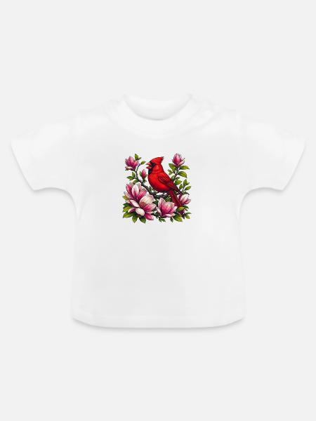 Kardinal auf Magnolien - Baby Bio-T-Shirt mit Rundhals - Weiß