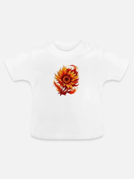Flammende Sonnenblume Blütenkunst - Baby Bio-T-Shirt mit Rundhals - Weiß