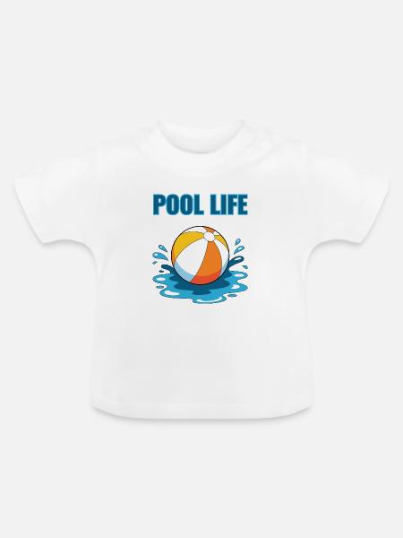 Pool Life mit Wasserball - Baby Bio-T-Shirt mit Rundhals - Weiß