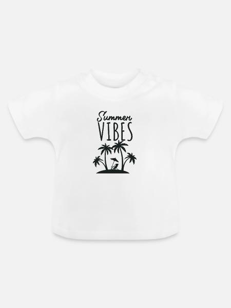 Summer Vibes Strandurlaub - Baby Bio-T-Shirt mit Rundhals - Weiß