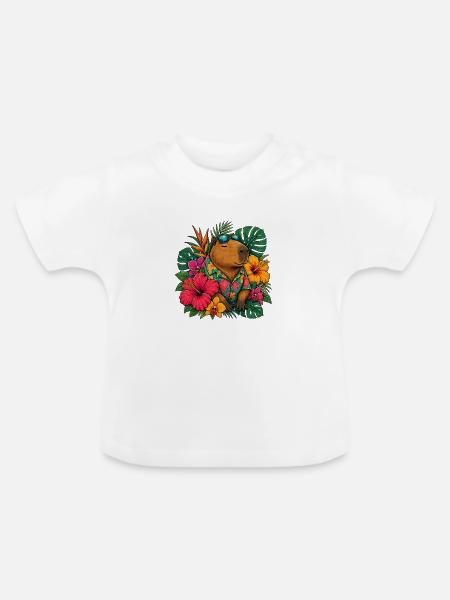 Hawaiianischer Bär mit Hibiskus - Baby Bio-T-Shirt mit Rundhals - Weiß