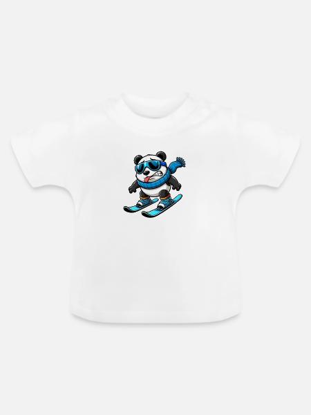 Panda Skifahrer Winter Comic Lustig - Baby Bio-T-Shirt mit Rundhals - Weiß
