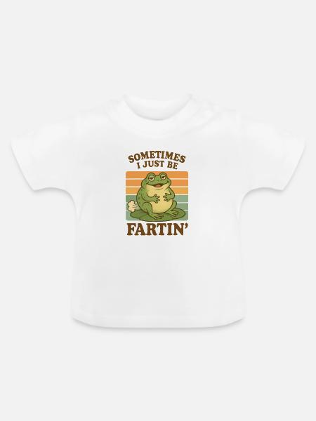 Lustiger Frosch Furz Motiv - Baby Bio-T-Shirt mit Rundhals - Weiß