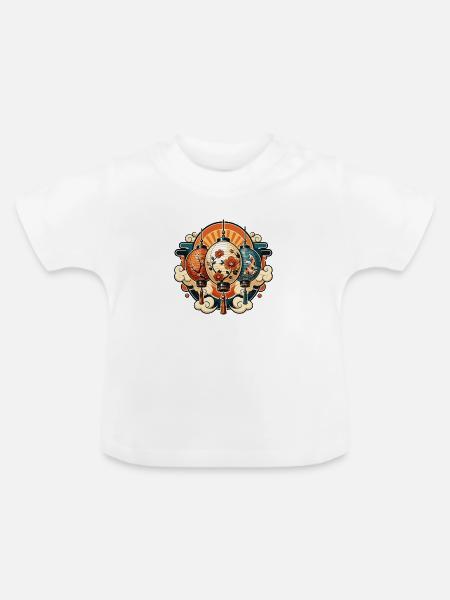 Chinesische Laternen mit Blüten und Koi - Baby Bio-T-Shirt mit Rundhals - Weiß