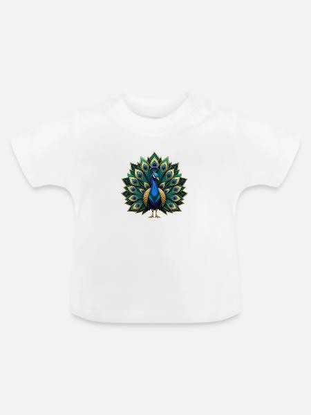 Geometrischer Pfau mit Goldakzenten - Baby Bio-T-Shirt mit Rundhals - Weiß