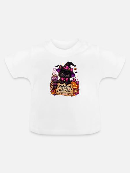 Katzenzauber Halloween Becher - Baby Bio-T-Shirt mit Rundhals - Weiß