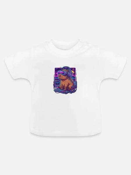 Synthwave Arcade Capybara Mix - Baby Bio-T-Shirt mit Rundhals - Weiß